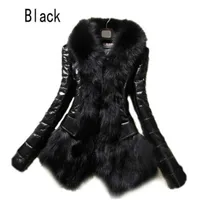 Hot Women&#039;s Faux Fur Coat Leather Outerwear Snowsuit Long Sleeve Jacket Black Fashion