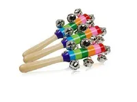 Baby Rainbow Wooden Shaker Toy Baby Rainbow Rattle Toy kid Pram Crib Handle Activity Bell Stick musical instruments Educational Toys