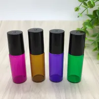 Misture 4 cores 5ml vermelho / roxo / verde / âmbar vazio rolo Frasco de vidro para perfume Óleo Essencial 5 garrafas de rolo ml de aço inoxidável Colorido