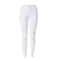 Großhandel- Mode Weiße Loch Jeans Frau Bleistift Hosen Skinny Ripping Jeans Für Frauen Vaqueros Mujer Jean Denim Hosen Pantalon Jean Femme
