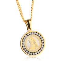 Fashion Mens Womens Virgin Mary Stainless Steel Catholic Medalla Cubic Zirconia Round Pendant Necklace High Polish Perfect Gift