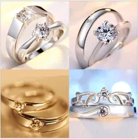 Mix Silver Couple Rings Heart Shaped Adjustable Halo Diamond Cubic Zircon Engagement Wedding Band Ring Set Wholesalers Cheap