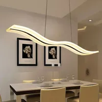 LED Chandelier Pendant Lamps Modern Chandeliers Wave Shape Light Fixtures Acrylic Lampshade Lustre Dimmable With Control AC85-260V Dimming Lamp