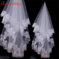 Frete grátis Branco / Ivory Lace Applique Borda Uma Camada de 1,5 m de comprimento Véu do casamento / Bridal Veil / Bridal acessórios baratos
