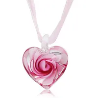 Heart With Flowers Inside Lampwork Murano Italian Venetian Glass Fashion Pendants Necklaces Handmade Jewelry Free Shipping