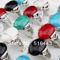 Hot Selling 10 Stks Dames Mens Jewlery Mix Ei Oval Turquoise Stone Antique Silver Vintage Rings Groothandel Sieraden A-913