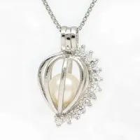 Gemme brillanti a forma di cuore 18kgp perla / cristallo / perline di corallo Medagli a gabbia per perline, Montaggi del pendente del desiderio per fascino di gioielli di moda fai da te