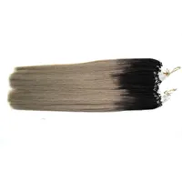 Ombre cheveux humains colle 200g cheveux vierges brésiliens Droite T1B / Extensions de cheveux micro argent gris 1g / s 200s