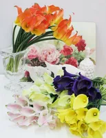 Lateks Callas 40pcs 35cm Yapay Çiçekler Gerçek Dokunmatik PU Calla Lily Sarı / Mor / Yeşil / Turuncu Düğün Dekoratif Çiçek Yapay Çiçek