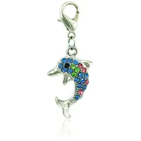 Helt ny mode charms dangle rhinestone dolphin djur charm med hummer lås diy smycken gör tillbehör