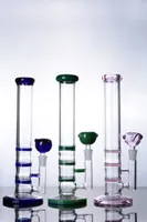 11 pollici di vetro dritto tubo narghilè con 3 colori colorati a nido d'ape perc tubo di acqua fumante Bongs Shisha con giunto da 14 mm
