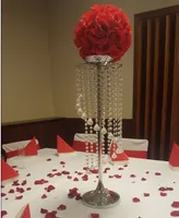 シルバーメタルクリスタルテーブルセンターピース/テーブル装飾/ウェディングロードリードキャンドルホルダーフラワー花瓶