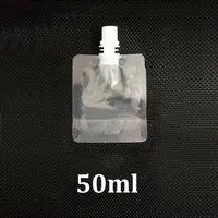 100pcs/pack 50ml小さな透明なプラスチック製パッケージングバッグ充填ドイパックスパウトポーチポーチ水液体ジュースドリンクストレージ50 mlミニスタンドアップバッグスパウト付き
