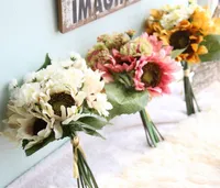 Yapay Yağlıboya Renk Ayçiçeği Buket Toptan seçeneği için yapay ayçiçeği charms yatak seti veya düğün buketleri dekorasyon