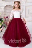 Lace 2016 Half Sleeves Tulle Flower Girl Dresses Vintage Flower Girl Wedding Dresses Kids Pageant Dresses