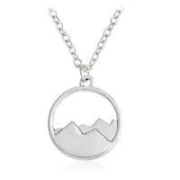 2017 New Fashion Silhouette Snow Mountain Round Pendant Charm Necklace Sisters Girls Kids Family Gift EFN044-F