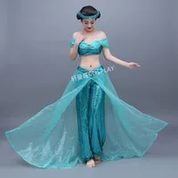 femmes adultes dames costume de jasmin halloween personnage cosplay princesse bleu clair princesse jasmin cosplay cosplay aladdin