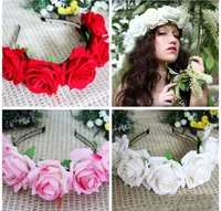 6 colores, belleza de terciopelo rosas coronas de flores de aro de mar Foto de vacaciones boda cabeza de jardín aro de pelo flores adornos baratos