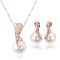 Hot New Fashion Pearl Crystal Rhinestone CZ Necklace Earrings Jewelry Sets Wedding party Accessories Bridal Jewelry Set HJ143
