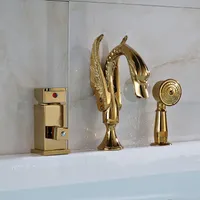 Partihandel och detaljhandel unik design gyllene badrum kran utbrett singel handtag däck monterad med svanen sänka mixer kran