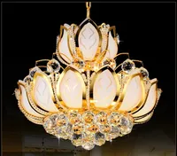 Lotusbloem Plafondlamp Moderne Crystal Kroonluchter Verlichting E14 Houder 7 Lights Gold Kroonluchters 110V 220 V W.50CM