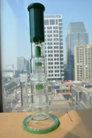 14,8 pouces de verre vert droit d'épaisseur avec double matrice stéréo percs gros tuyau d'eau avec 18 mm joint fab recycleur de crochets bubblers