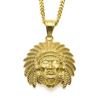 Hip Hop Indian Head Shaped Pendant Necklace Gold Plated Tutankhamun Charm Jewelry For Men Women With 24&#039;&#039; Cuban Chain