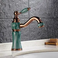Europeisk stil Billiga badrum Sink kranar med jade målning / ros gyllene 360 ​​Roterbara badrum kranar för fartyg sänker HS328