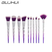 Gujhui 2017 Blue Purple 10 Pcs Diamond Makeup Brushes Plastic Handle Brushes Powder Cosmetic Brush Set Au13
