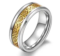 Nunca se desvanecen 8mm oro Dragon Tungsten Carbide anillo de plata para hombre joyería de la boda Band venta al por mayor envío gratuito