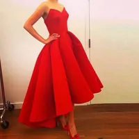 Sexy Prom Dresses Vestido de Formatura Longo 2019 Hoge Low Prom Dress Cheap Red Satin Avondjurken