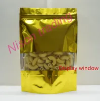 22 * 30 cm, 100 stks / pack x Gold Stand Up Aluminium Folie Ziplock Bag met duidelijke venster-Mylar Plating Milk Powder / Lollipops Verpakking Poly Sack
