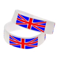 50 stücke UK Flagge Design Silikon Armband Ein Zoll Breitköpfige Tinte Gefülltes Logo Erwachsene Größe für Promotion Geschenk