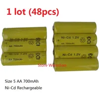 48 pcs 1 lote Recarregável Ni-Cd Bateria Tamanho 5 1.2 V 700 mAh Ni Cd 1.2 Volt Baterias Frete Grátis