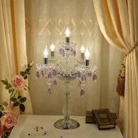 Stained Glass Table Lamp Candle Table Lampor LED Candle Light Candlestick Bordslampa Bröllopsljus Dekoration Hotell Culb Skrivbordsbelysning
