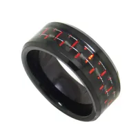 Hot Sales Mens 8mm Tungsten Carbide Ring Beveled kanter med svart och röd kolfiber Inlägg Populära och mode smycken fingerring