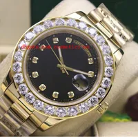 2019 럭셔리 시계 18K 옐로우 골드 블랙 다이얼 41mm 18038 큰 다이아몬드 베젤 자동 기계 남성 시계