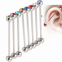 Przemysłowy ucho Ring T32 Mix 11 Kolory 100 sztuk / partia Ze Stali Nierdzewnej Kryształ Piercing Biżuteria Industril Barbell Ring