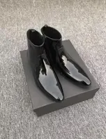 2017 новый мужчины кожаные сапоги лакированная кожа пинетки мужской точка toe mujer botas партия обувь Черное зеркало кожа бота мужской