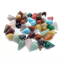 Hexagonal Pyramid natural Stone Gemstone Charms Pendants High Polished Beads Silver Plated Hook Fit Necklace Jewelry accessories ZY1011