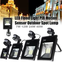 PIR Motion Sensor 5730 SMD LED Flood Light 7W 12W 24W 40W Lampa Vattentät IP65 Ren Varm Vit AC85-265V