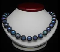 Belle perle gioielli mozzafiato rotondo 10-11mm Tahitian pavone blu nero verde collana di perle 18 "