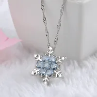 Wholesale- Charm Vintage Lady Necklace Women Snowflake Flower Shape Blue Zircon Silver-plated Pendants Necklaces Fashion Jewelry