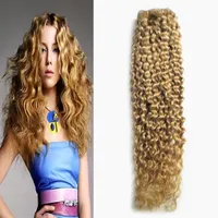 Honey Blond Brazilian Hair Weave 1 Bundlar Non-Remy 100G Obehandlat Brasiliansk Kinky Curly Virgin Hair Weaves Double Weft