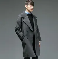 Loose long wool coat men casual double breasted overcoat mens cashmere coat casaco masculino inverno erkek mont england grey