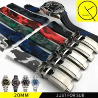 Waterproof Rubber Watchband Stainless Steel Fold Buckle Watch Band Strap for Oysterflex SUB Bracelet Watch Man 20mm Black Blue +TOOL