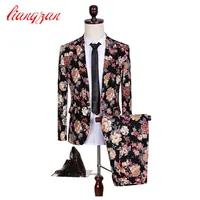 Wholesale- (Jackets+Pants) Men Floral Fashion Suit Sets Slim Fit Tuxedo Party Dress Suits  Cotton Plus Size M-5XL Wedding Suits F2108