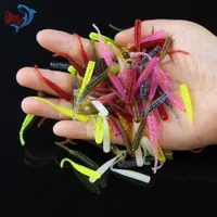 200PCS 4cm/0.3g Bass Fishing Worms 10 Colors Silicone Soft Plastic Fishing Lures Artificial Bait Rubber in Jig Head Hook Use