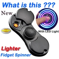 Mais recente Fidget Spinner Lighter Windproof Recarregável EDC Finger Toy Decompression Hand Spinners Metal Spinning Top USB Charger