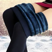 Mulheres Inverno Leggings Quentes Elásticos Cintura Alta Plus Veludo Espesso Artificial Stretch Calças Espinhas Mulheres 8 Cores